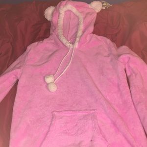 Pink and white fuzzy sweatshirt